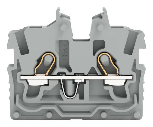 2 Conductor Miniature Through Terminal Block with Centre Marking, Push In Cage Clamp, 24AWG to 16AWG, 500V, 13.5A, Grey - 2050-321