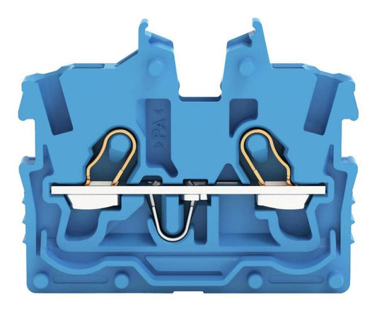 2 Conductor Miniature Through Terminal Block with Centre Marking, Push In Cage Clamp, 24AWG to 16AWG, 500V, 13.5A, Blue - 2050-324