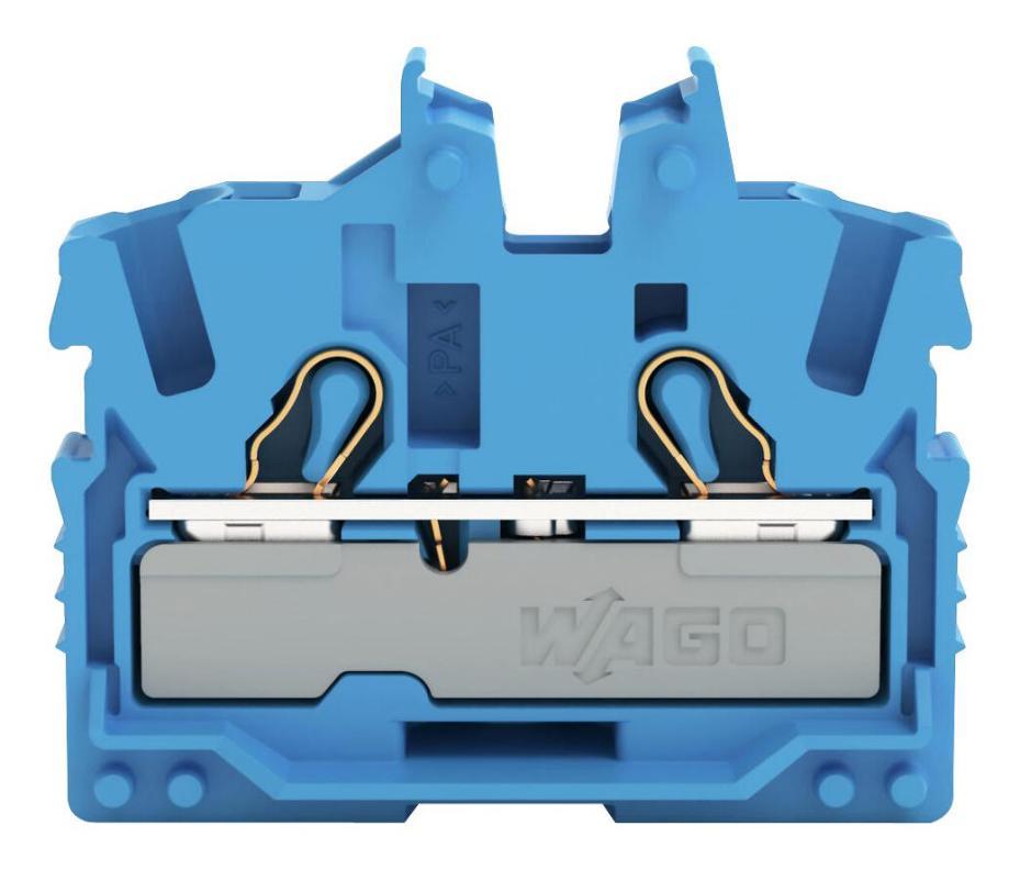 2 Conductor Miniature Through Terminal Block with Operating Slots, Flange Mount, Push In Cage Clamp, 22 AWG to 12AWG, 800V, 24A, - 2052-304