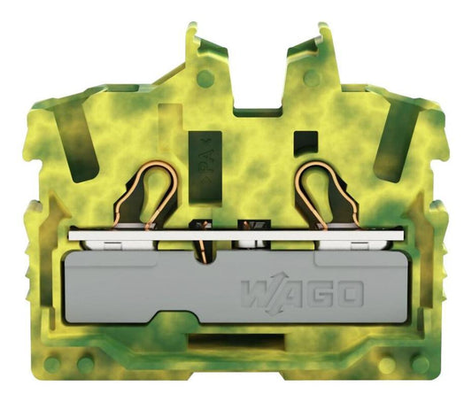 2 Conductor Ground Miniature Through Terminal Block with Operating Slots, Flange Mount, Push In Cage Clamp, 22 AWG to 12AWG, 800 - 2052-307