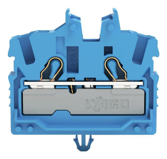 2 Conductor Miniature Through Terminal Block with Operating Slots and Snap-in Mounting foot, Push In Cage Clamp, 24AWG to 16AWG, - 2052-314