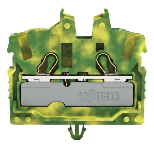 2 Conductor Ground Miniature Through Terminal Block with Operating Slots and Snap-in Mounting foot, Push In Cage Clamp, 24AWG to - 2052-317