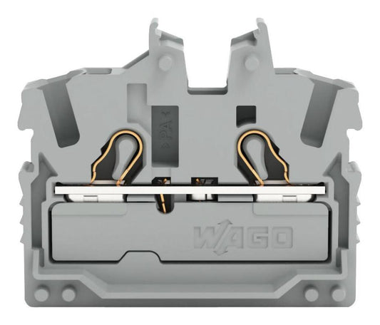 2 Miniature Through Terminal Block with Operating Slots, Push In Cage Clamp, 22AWG to 12AWG, 800V, 24A, Grey - 2052-321