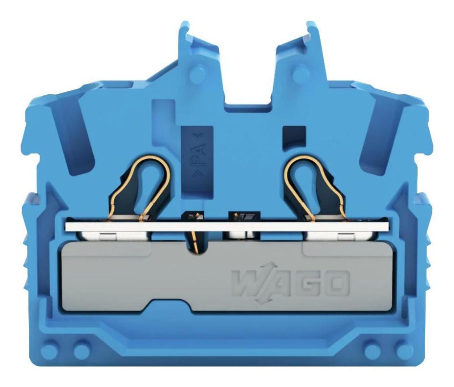 2 Miniature Through Terminal Block with Operating Slots, Push In Cage Clamp, 22AWG to 12AWG, 800V, 24A, Blue - 2052-324