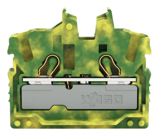 2 Miniature Ground Through Terminal Block with Operating Slots, Push In Cage Clamp, 22AWG to 12AWG, 800V, 24A, Green - 2052-327