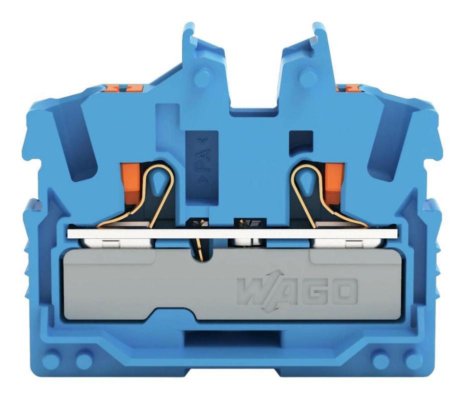 2 Conductor Miniature Through DIN Rail Terminal Block, Push Button, Push In Cage Clamp, Mounting Flange Side 800V, 24A, 22 AWG t - 2252-304