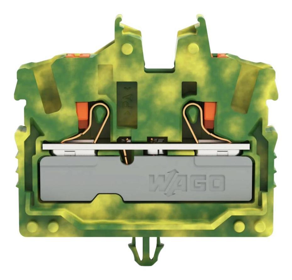 2 Conductor Ground Miniature Through DIN Rail Terminal Block, Snap In Mounting Foot, Push In Cage Clamp, 800V, 24A, 22 AWG to 12 - 2252-317