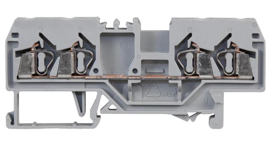 4 Conductor Through Terminal Block, 35mm DIN Rail, Cage Clamp, 28AWG to 12AG, 20A - 280-833