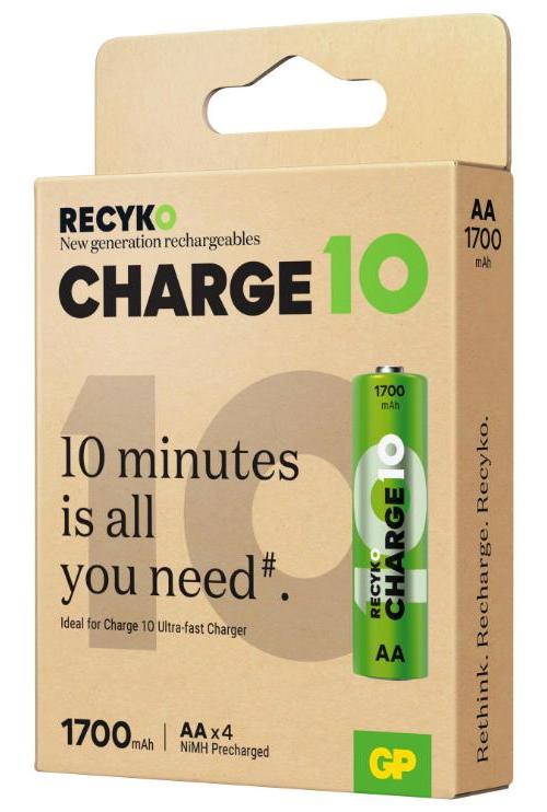 Recyko Charge10 Pre-Charged NiMH Rechargeable AA Batteries, 1700mAh 4 Pack - GPRHC172V001