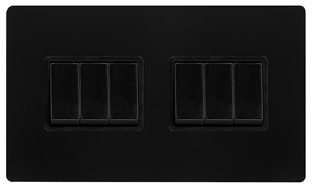 Light Switch, 6 Gang, 2 Way, 10AX, Black - SFBK105BK