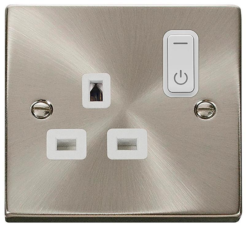 Smart Switched Socket, 1 Gang, Double Pole, 13A, Satin Chrome - VPSC30535WH