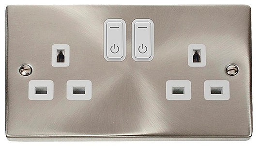 Smart Switched Socket, 2 Gang, Double Pole, 13A, Satin Chrome - VPSC30536WH