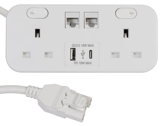 ICON Desktop Unit, 2 Gang, 2x Cat6, 1x USB A, 1x USB C, White - ICON.W/DD