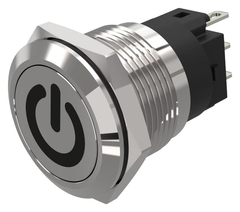 Vandal Resistant Push Button Switch, SPDT, Momentary, 3A, 240V AC, Standby, 19mm - 82-5151.1000.B002