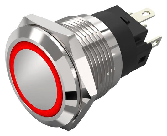 Vandal Resistant Push Button Switch, SPDT, Momentary, 12V DC, Red, 19mm - 82-5151.1113