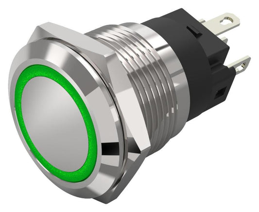 Vandal Resistant Push Button Switch, SPDT, Momentary, 12V DC, Green, 19mm - 82-5151.1133