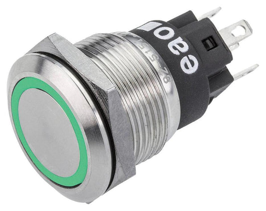 Vandal Resistant Push Button Switch, SPDT, Momentary, 24V DC, Green, 19mm - 82-5151.1134