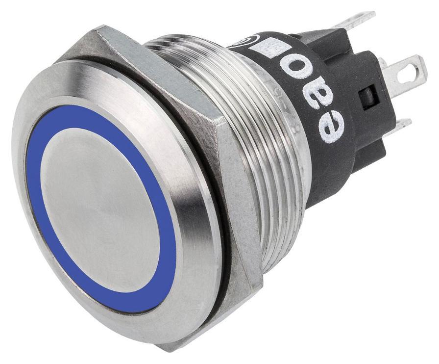 Vandal Resistant Push Button Switch, SPDT, Momentary, 24V DC, Blue, 22mm - 82-6151.1124