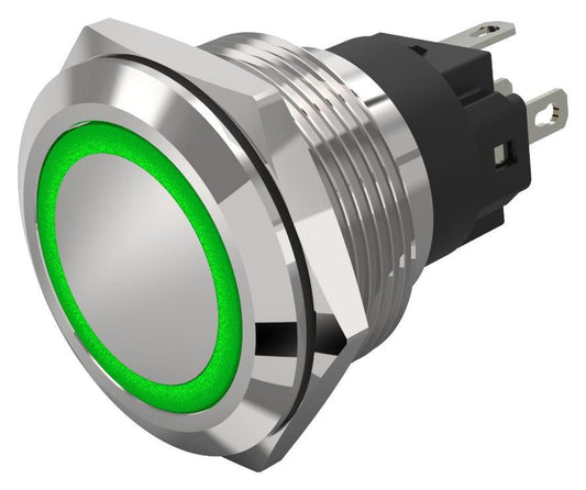 LED Vandal Resistant  Push Button Switch, SPDT, Momentary, Green, 12V DC - 82-6151.1133