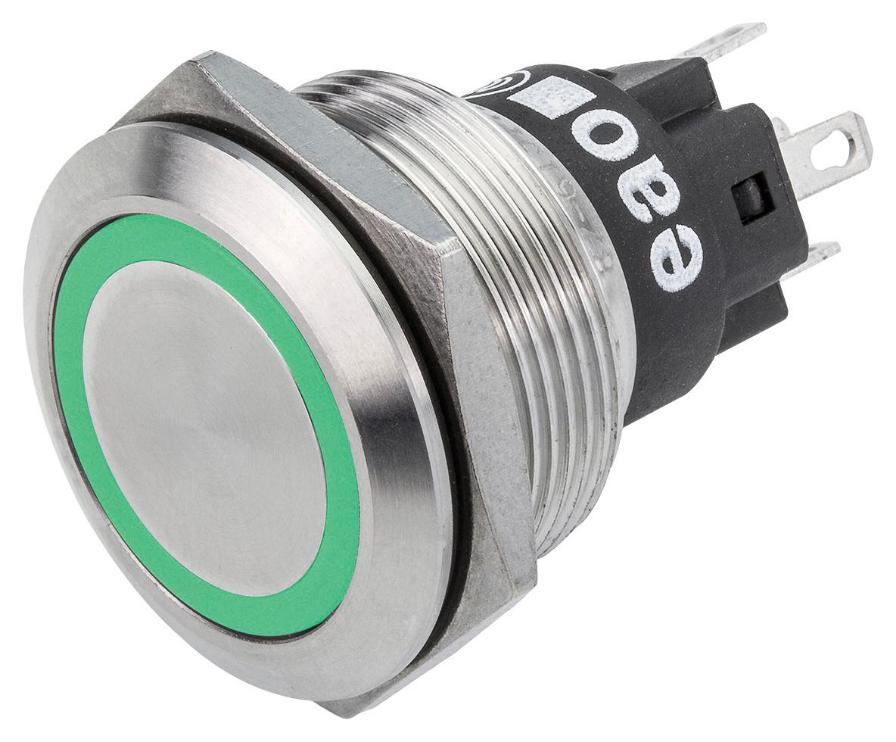 LED Vandal Resistant  Push Button Switch, SPDT, Momentary, Green, 24V DC - 82-6151.1134