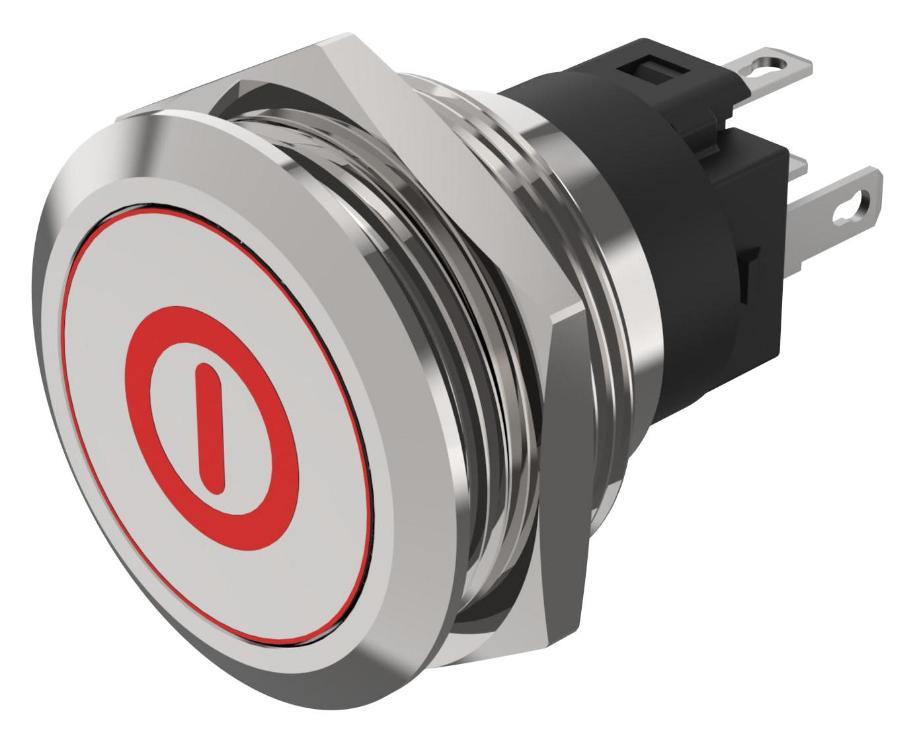 LED Vandal Resistant Push Button Switch, SPDT, Momentary, Red / Green, Standby, l/O, 24V DC, 22mm - 82-6151.1AA4.B001