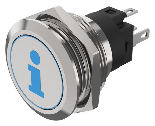 LED Vandal Resistant Push Button Switch, SPDT, Momentary, 24V DC, Blue, Info Symbol - 82-6151.1A24.B004