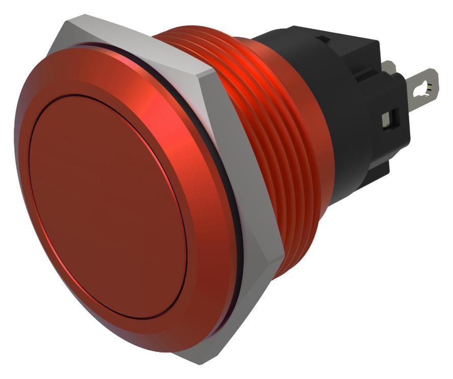 Vandal Resistant Push Button Switch, SPDT, Momentary, 22mm, 240V AC, 3A, Red - 82-6751.1000