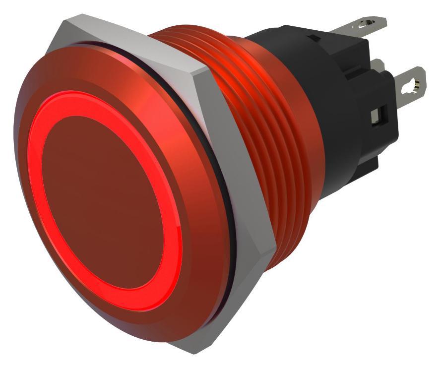 LED Illuminated Vandal Resistant Push Button Switch, SPDT, Momentary, 22mm, 24V DC, Red - 82-6751.1114