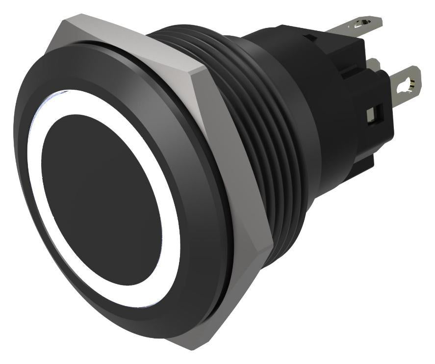 LED Illuminated Vandal Resistant  Push Button Switch, SPDT, Momentary, 22mm, 24V DC, Black - 82-6951.1154