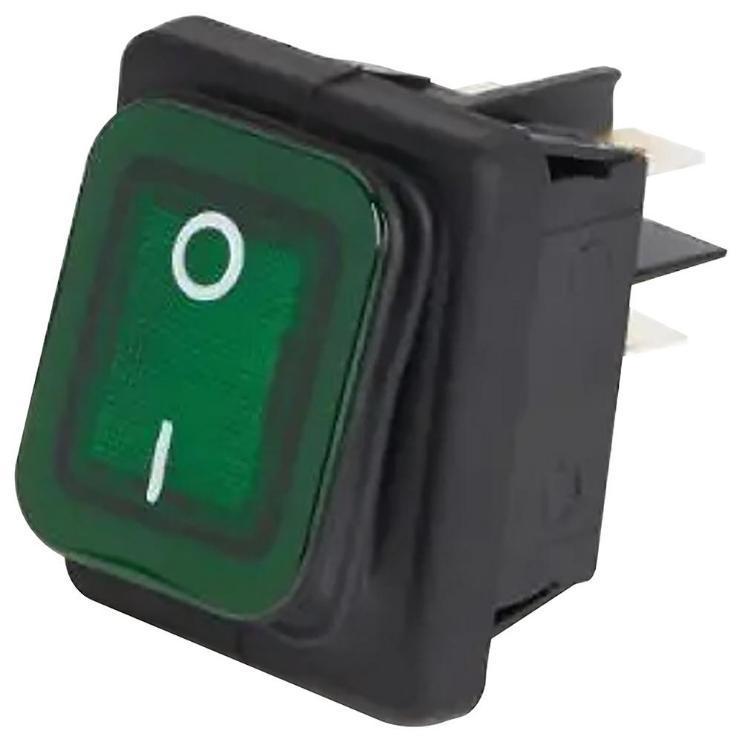 Rocker Switch, On Off, DPST, Illuminated Green, 250V AC, 16A - B4MASK48S1E21000