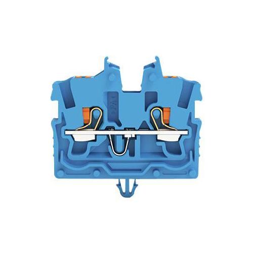 2 Conductor Miniature Through Terminal Block, Snap-In Mounting Foot, Push In Cage Clamp, 500V, 13.5A, 24AWG to 16AWG, Blue - 2250-314