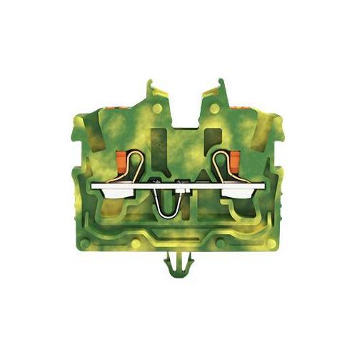 2 Conductor Ground Miniature Through Terminal Block,Snap-In Mounting Foot, Push In Cage Clamp, 24AWG to 16AWG, Green - 2250-317