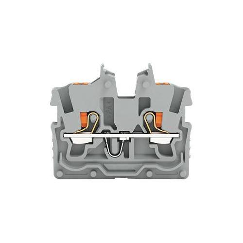 2 Conductor Miniature Through Terminal Block, Push Button, Push In Cage Clamp, 24AWG to 16AWG, 500V, 13.5A, Grey - 2250-321