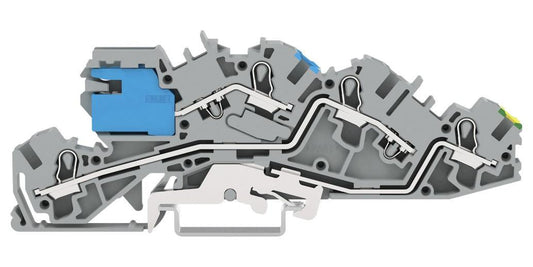 4 Conductor Multi Level Installation Terminal Block with N-Disconnect Slide Link, Push In, Cage Clamp, 35mm DIN RAil 20AWG to 10 - 2005-7641