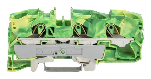 3 Conduct Ground Through Terminal Block, Push in Cage Clamp, 35mm DIN Rail Mount, 20AWG to 4AWG, Green - 2016-1307