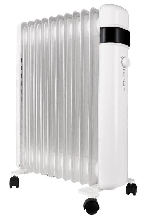 2.5kW 11 Fin Smart Portable Oil Filled Radiator, White - SMAWHOILRAD2500WEX25