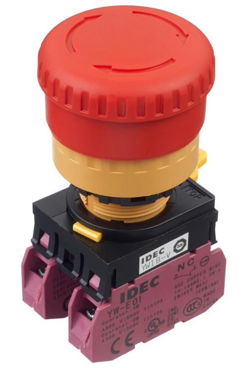 Emergency Stop Push Button Switch, DPST-NC, 120V, 10A - YW1B-V4E02R