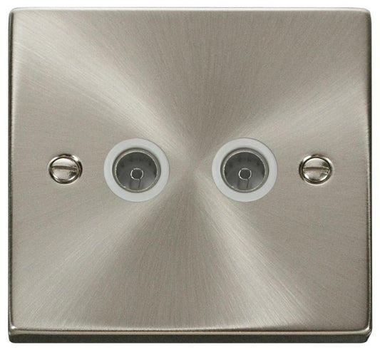 Non-Isolated Coaxial Socket, 2 Gang, Satin Chrome - VPSC066WH