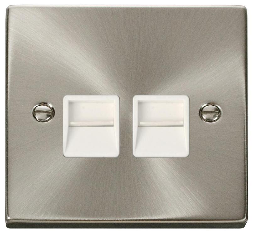 Telephone Socket, 2 Gang, Master, Satin Chrome - VPSC121WH