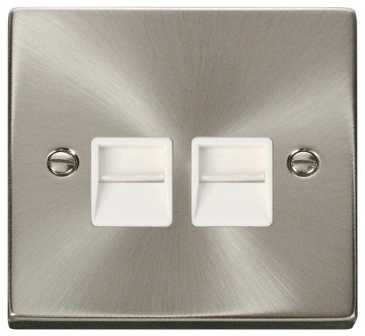 Telephone Socket, 2 Gang, Secondary, Satin Chrome - VPSC126WH