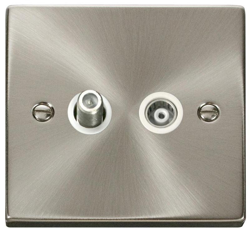 Isolated Satellite & Coaxial Sockets, 2 Gang, Satin Chrome - VPSC157WH