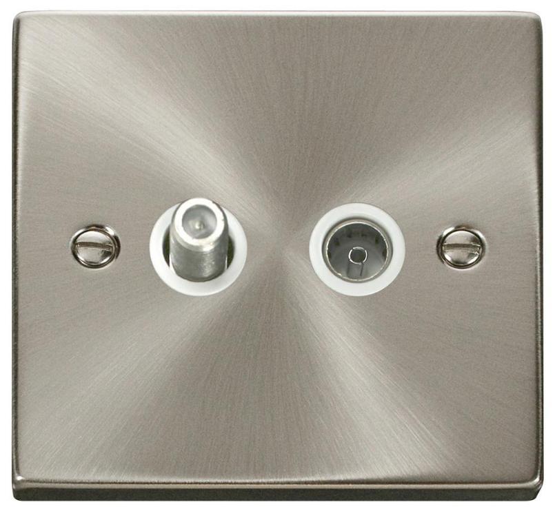 Non-Isolated Satellite & Coaxial Sockets, 2 Gang, Satin Chrome - VPSC170WH