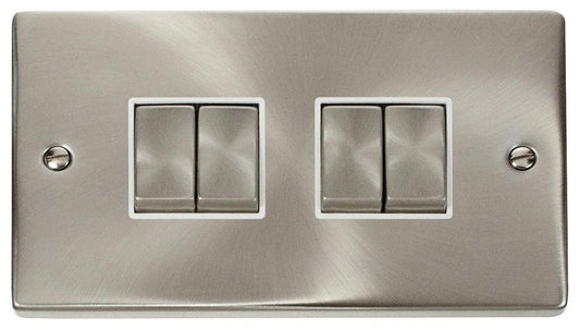 Light Switch, 4 Gang, 2 Way, 10AX, Satin Chrome - VPSC414WH