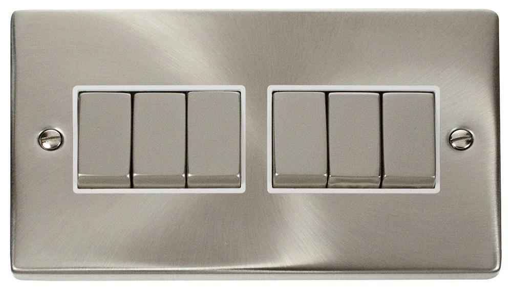 Light Switch, 6 Gang, 2 Way, 10AX, Satin Chrome - VPSC416WH