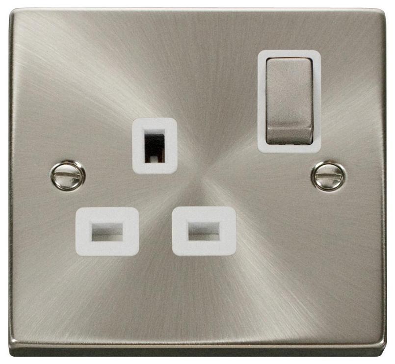 Switched Socket, 1 Gang, Double Pole, 13A, Satin Chrome - VPSC535WH