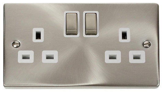 Switched Socket, 2 Gang, Double Pole, 13A, Satin Chrome - VPSC536WH