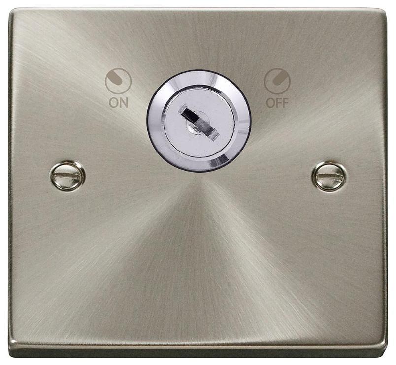 Key Lockable Switch, 1 Gang, Double Pole, 20A, Satin Chrome - VPSC660