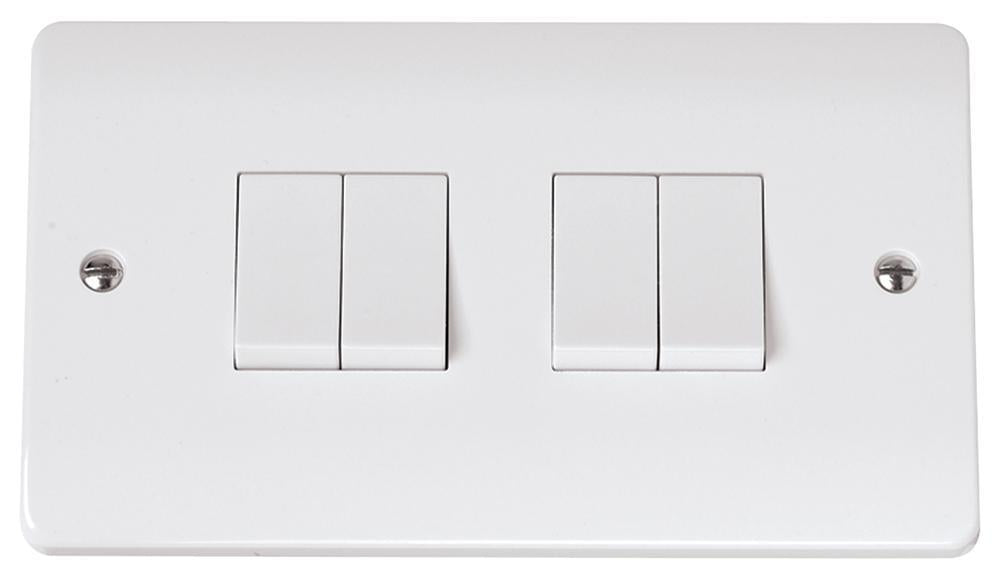 Light Switch, 4 Gang, 2 Way, 10AX, White - CMA019