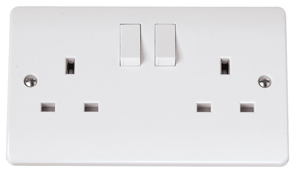 Switched Socket, 2 Gang, Double Pole, 13A, White - CMA036