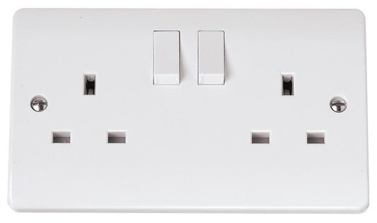 Switched Socket, 2 Gang, Double Pole, 13A, White - CMA036